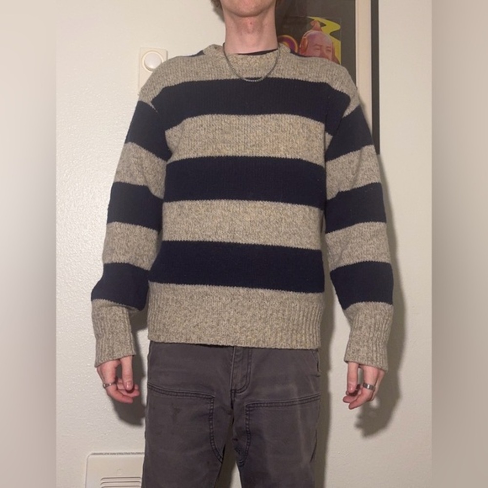 Vintage Striped Navy and Tan Men's Sweater